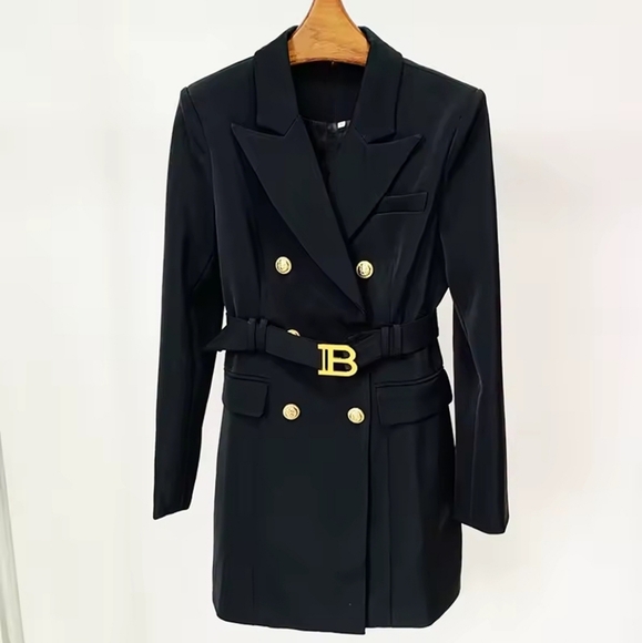 Jackets & Blazers - Elegant Black Double-Breasted Women's Coat